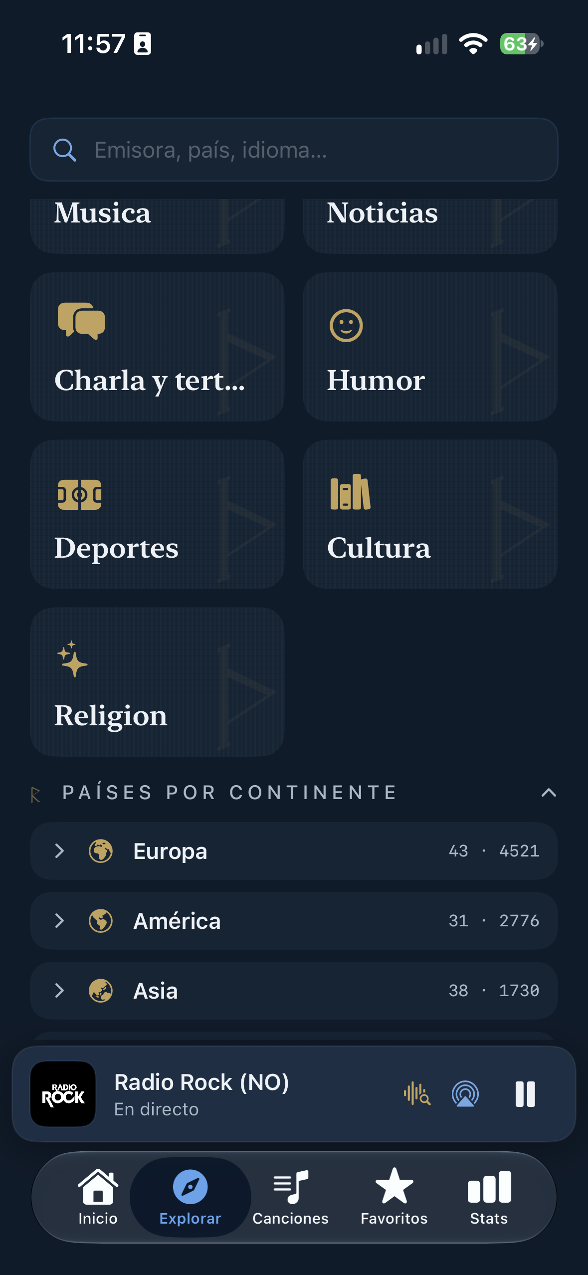 Explorar generos y paises por continente