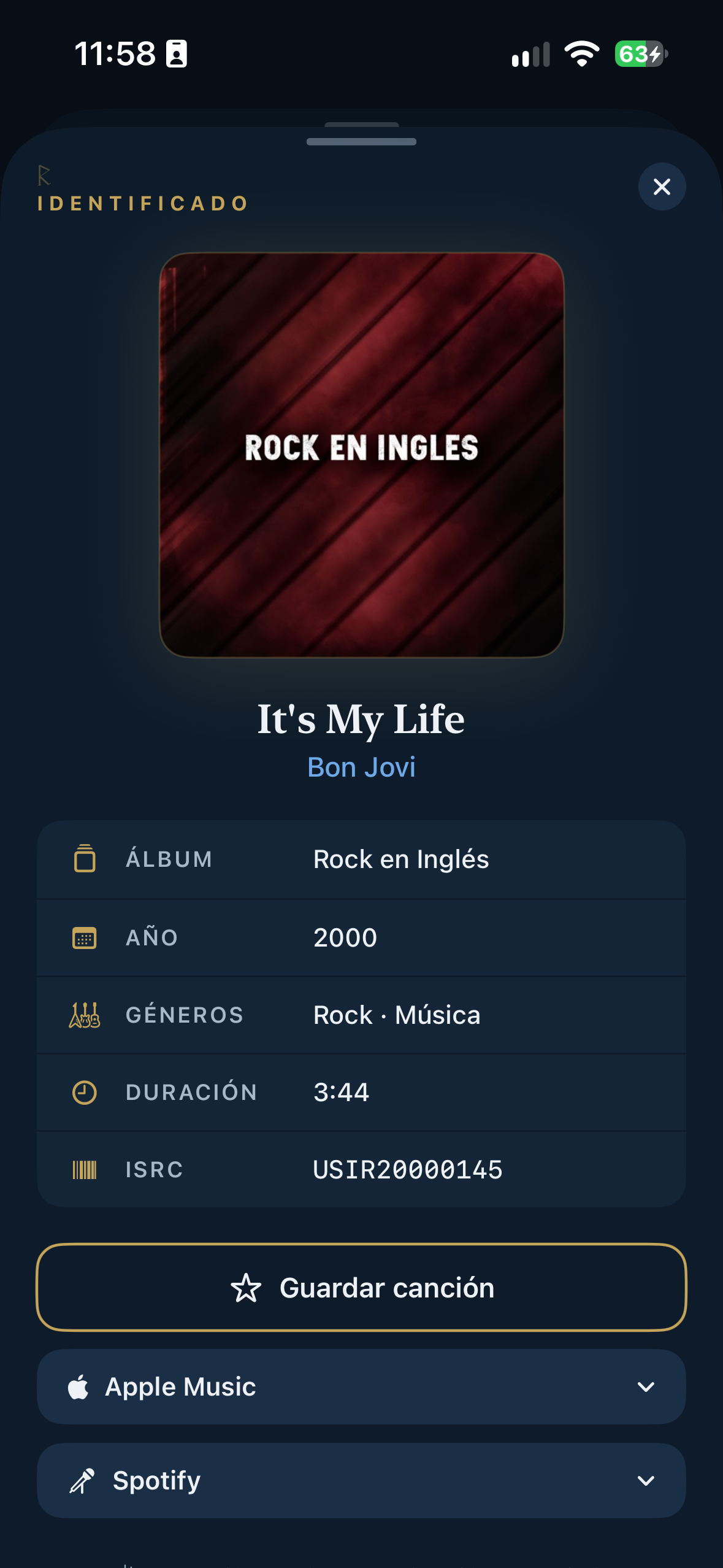 Metadatos completos de la cancion identificada