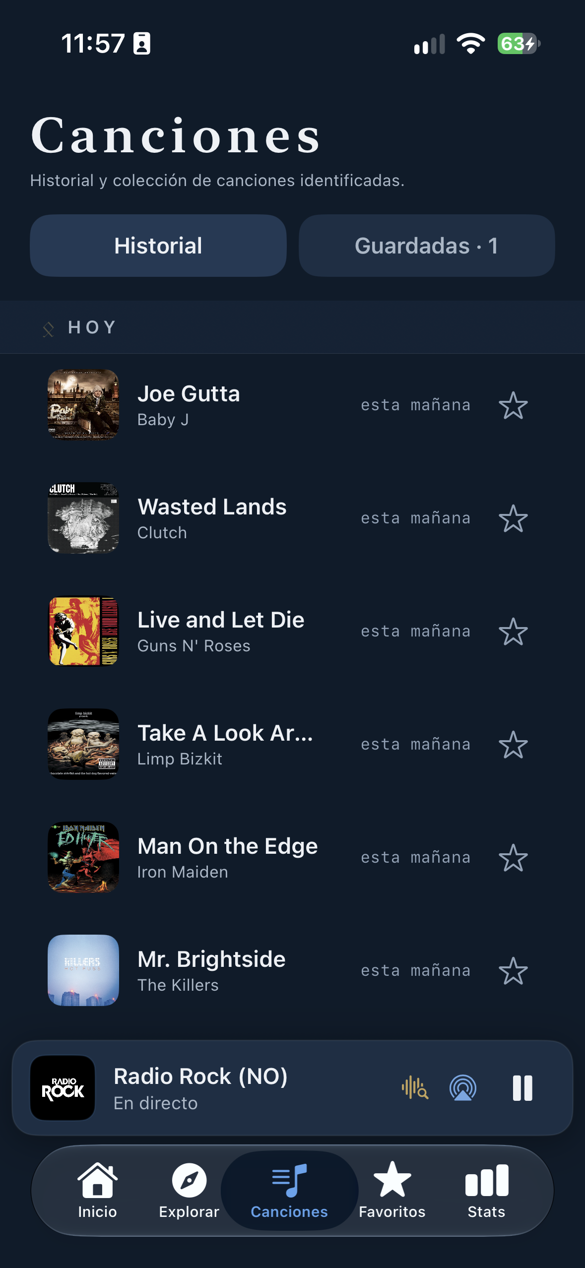 Historial de canciones identificadas